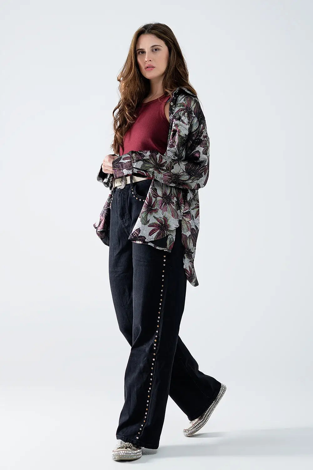 Chemise à imprimé floral à effet métallique - Tee-Shirt