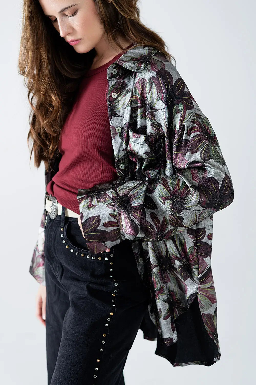 Chemise à imprimé floral à effet métallique - Tee-Shirt
