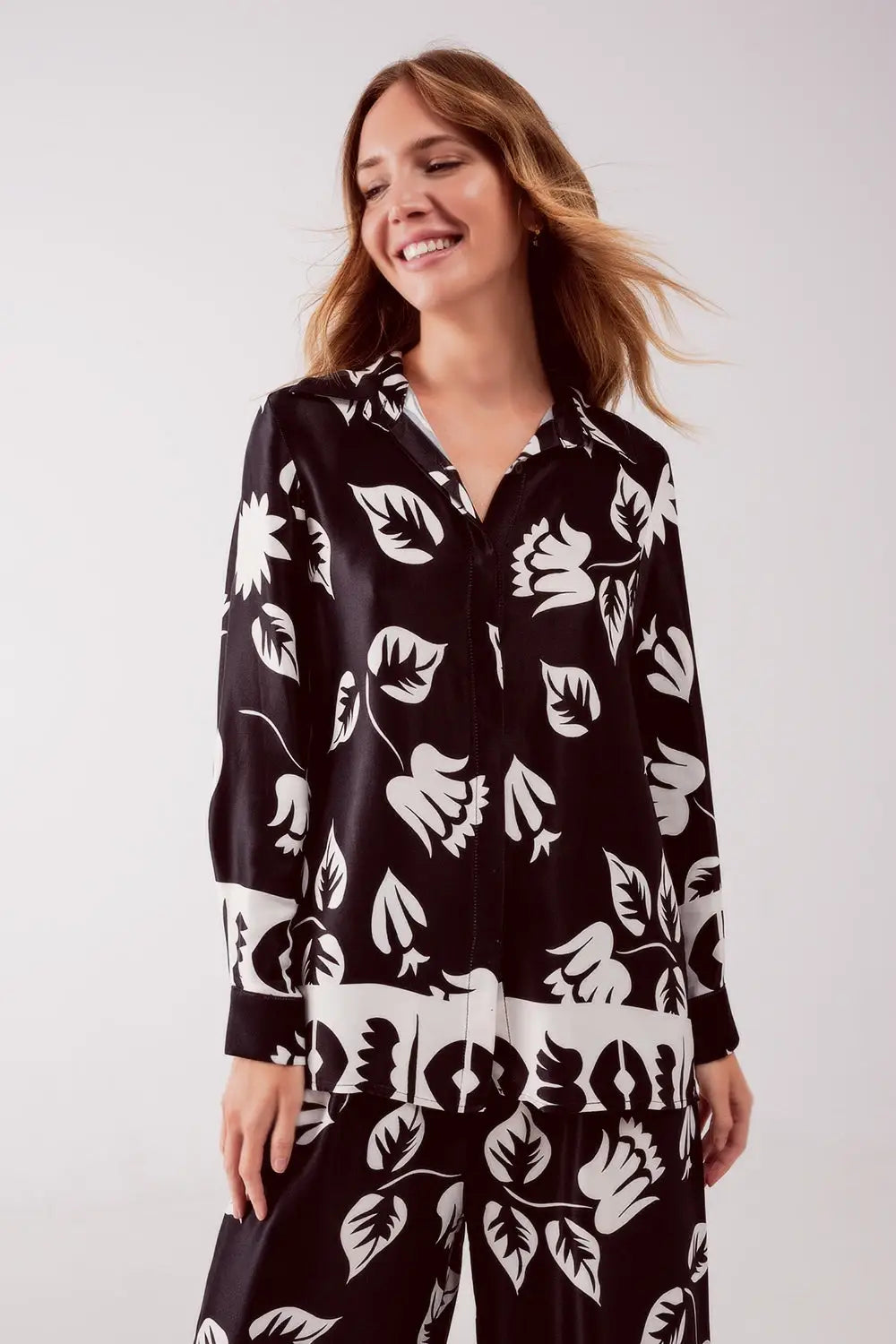 Chemise à imprimé floral noire - Tee-Shirt