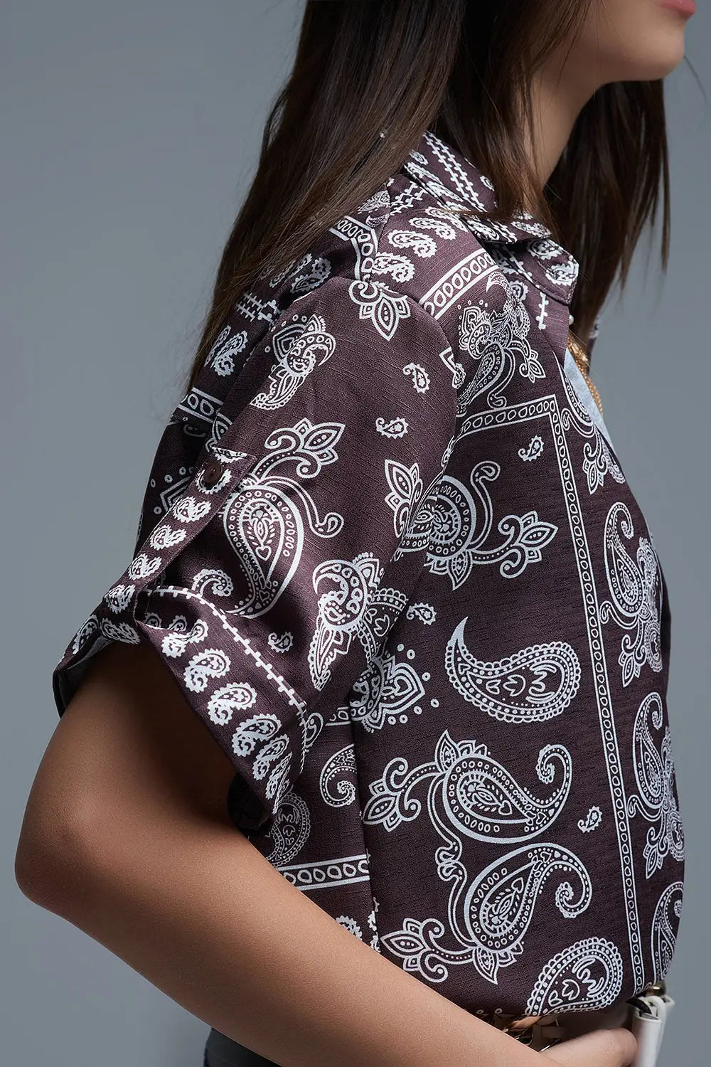 Chemise à manches courtes imprimée Paisley marron - Tee-Shirt