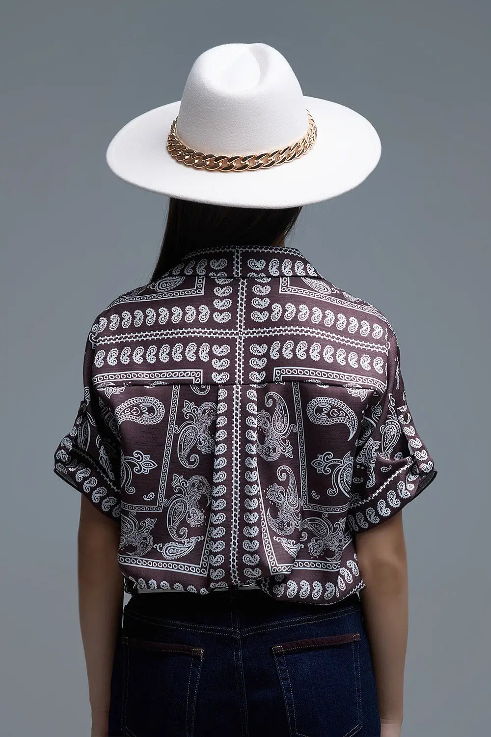 Chemise à manches courtes imprimée Paisley marron - Tee-Shirt