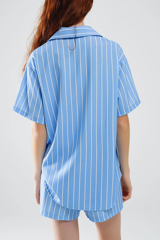 Chemise à manches courtes rayée bleue - Tee-Shirt