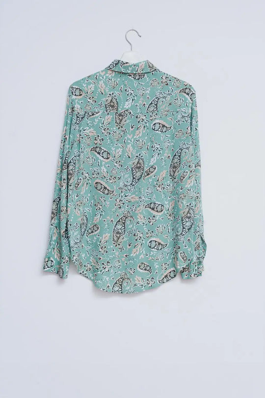 Chemise à manches longues avec imprimé cachemire et fleurs Vert - Tee-Shirt