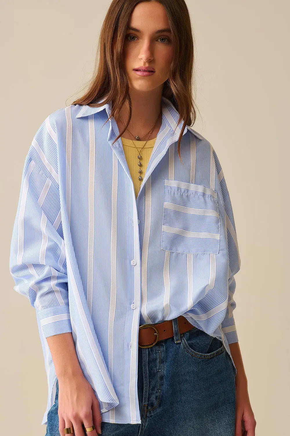 Chemise à rayures bleues et blanches coupe décontractée nouée dans le dos - Tee-Shirt