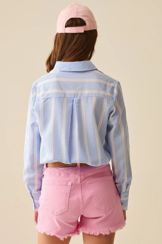 Chemise à rayures en tissu souple bleu et blanc - Tee-Shirt