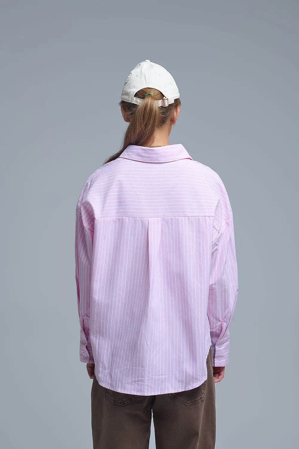 Chemise à rayures roses avec broderie en forme de cœur rouge - Tee-Shirt