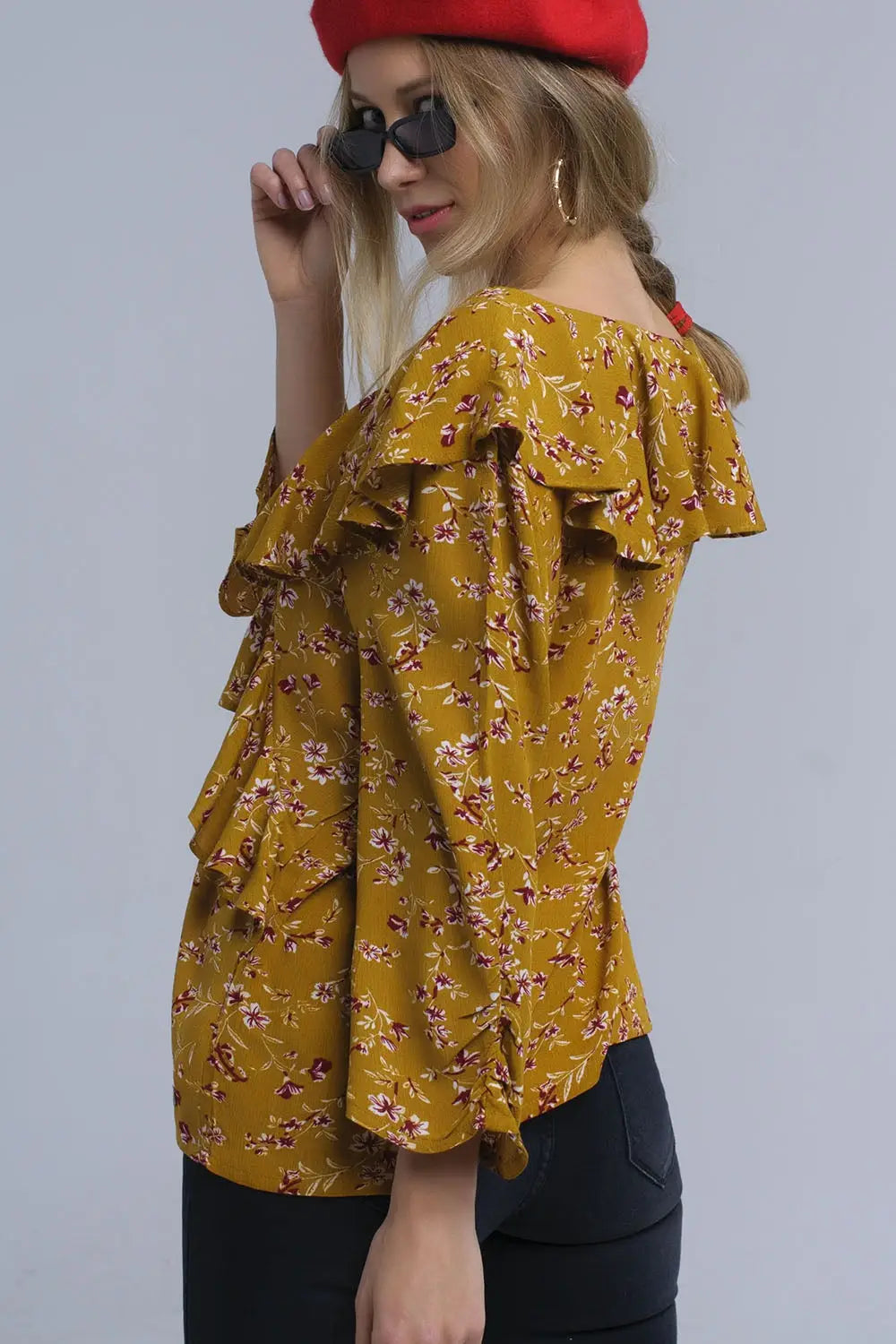 Chemise à volants croisés à la moutarde - Tee-Shirt