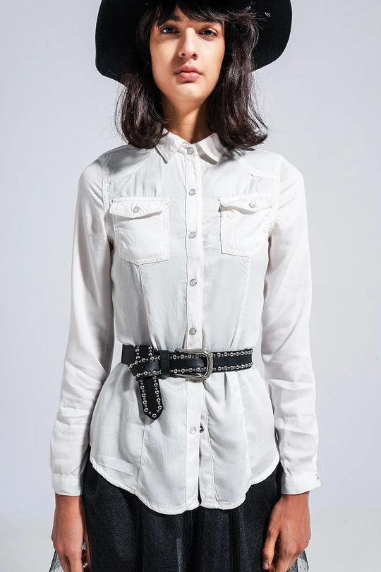 Chemise ajustée en jean blanc - Tee-Shirt