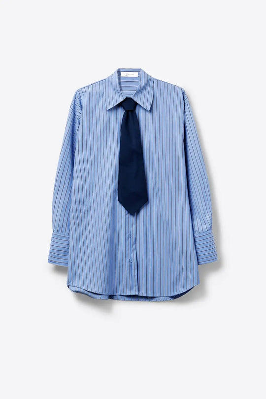 Chemise ample à rayures bleu clair à boutons - Tee-Shirt