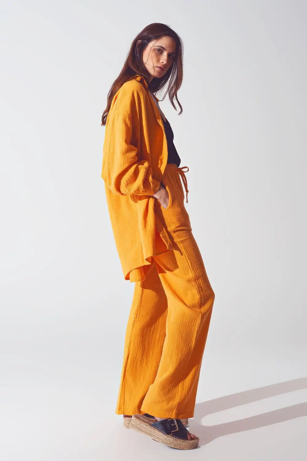Chemise ample texturée en orange - Tee-Shirt