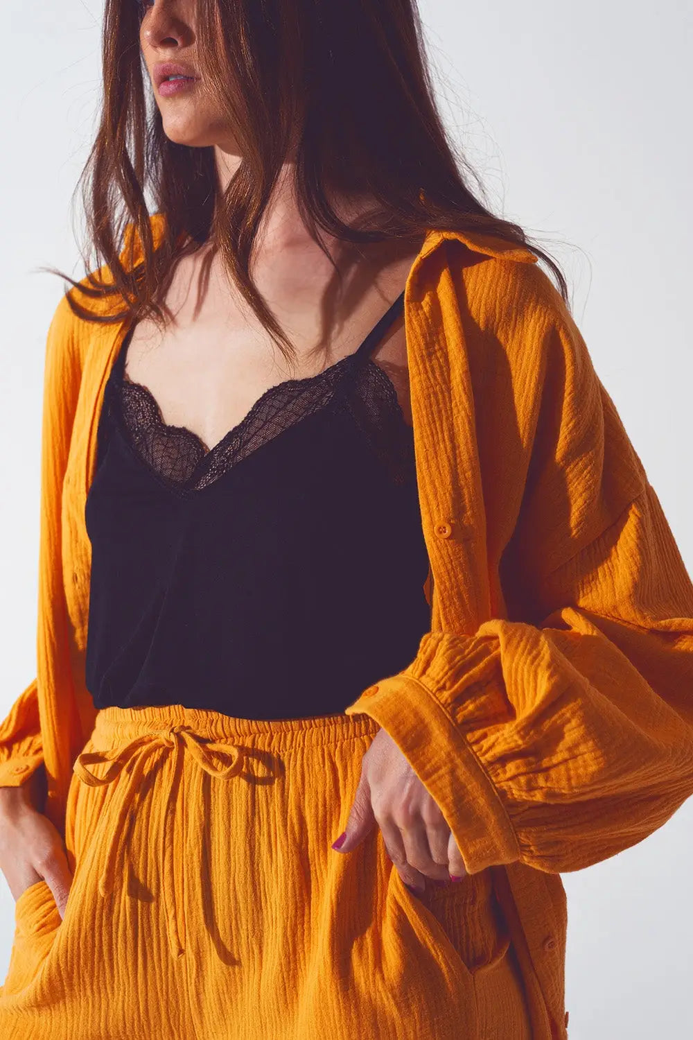 Chemise ample texturée en orange - Tee-Shirt
