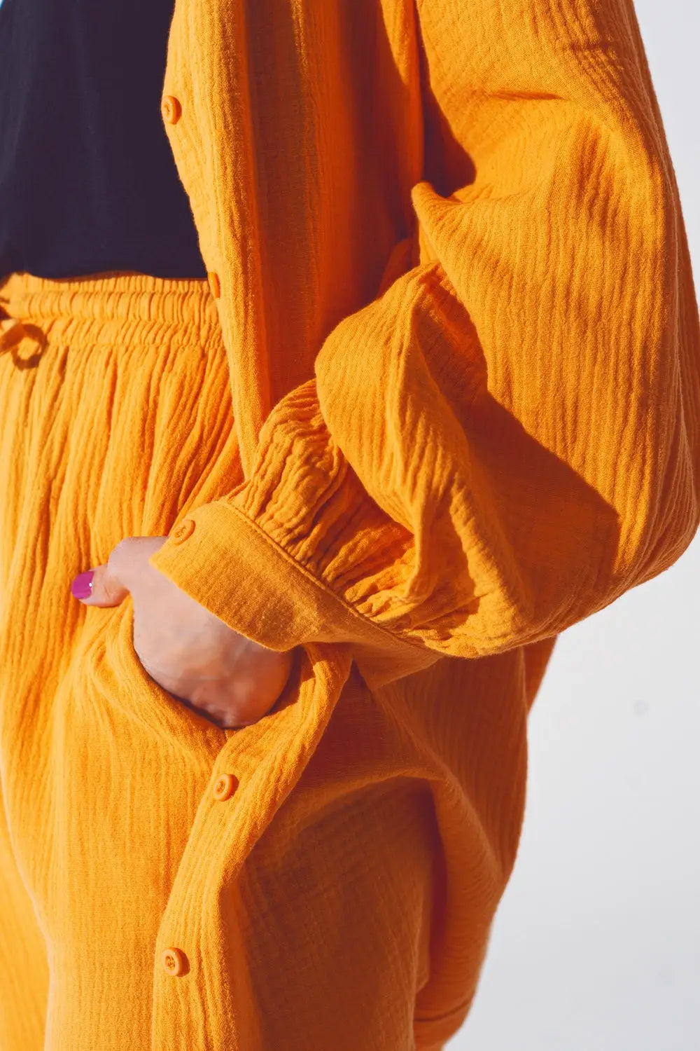 Chemise ample texturée en orange - Tee-Shirt