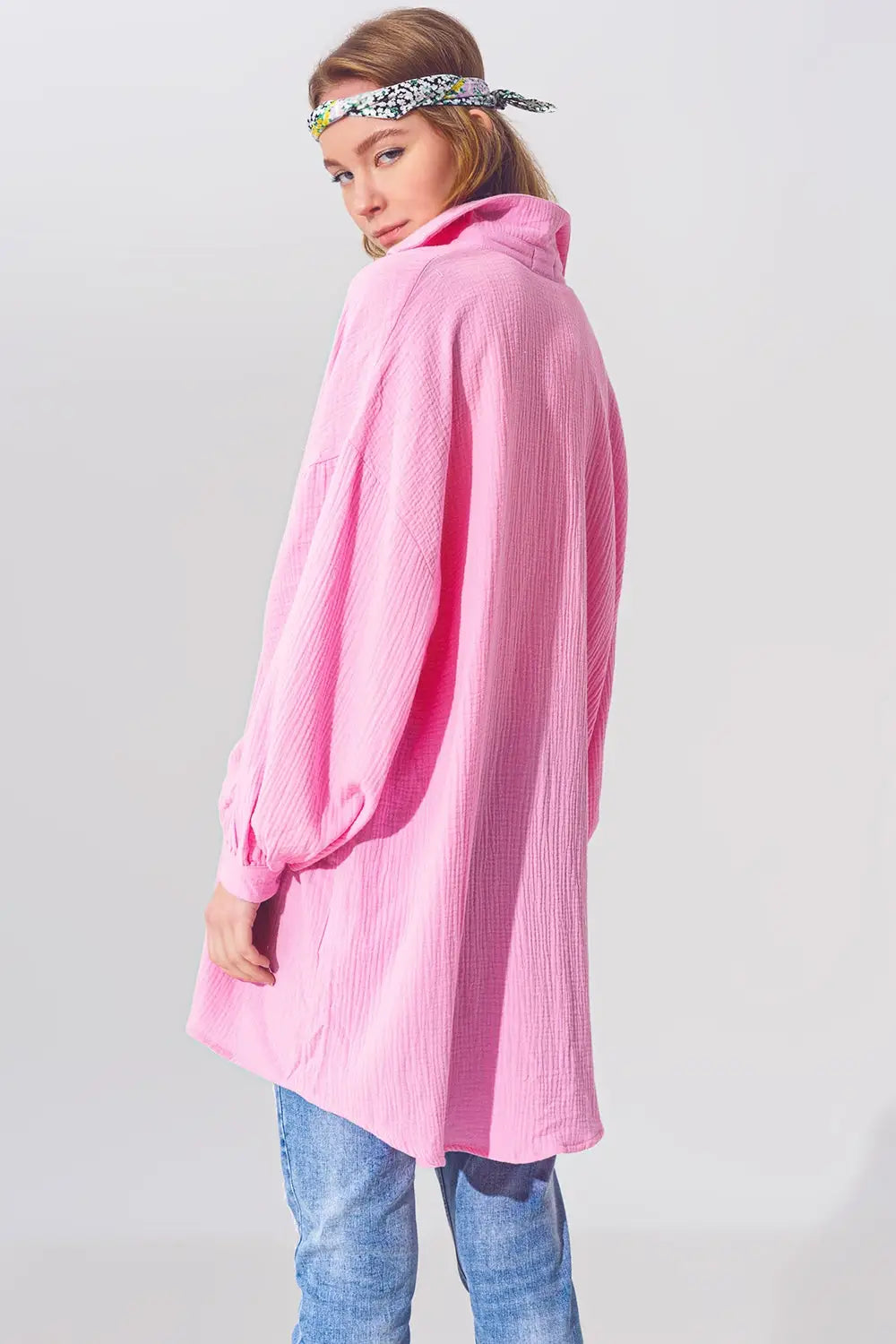 Chemise ample texturée rose - Tee-Shirt