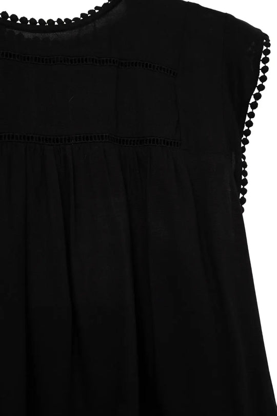 Chemise asymétrique noire avec détails Pom Pom - One Size / Negro - Tee-Shirt