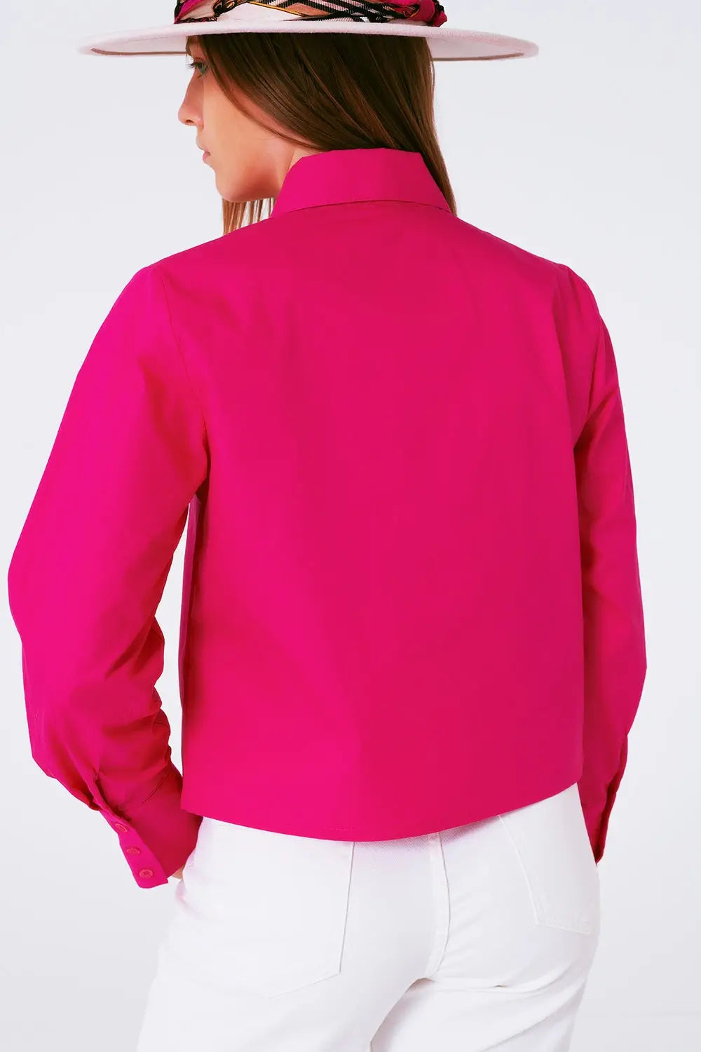 Chemise avec col à franges et strass en fuxia - Tee-Shirt