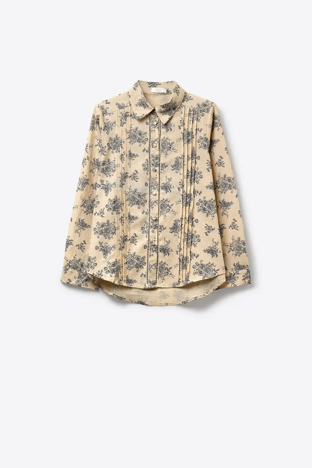 Chemise beige à imprimé floral avec détail en crochet - Tee-Shirt