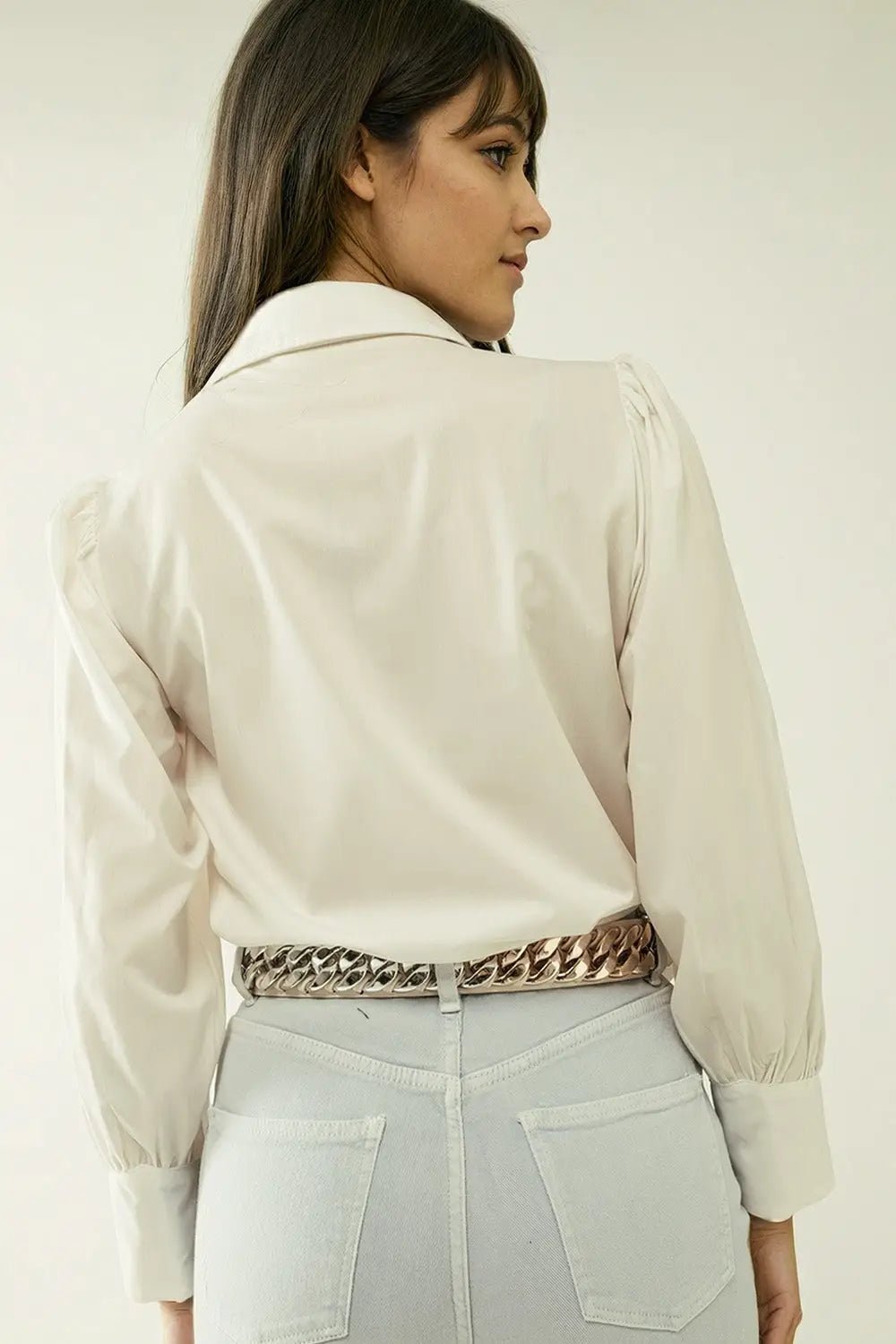 Chemise blanche Basic poplin à manches longues ballon - Tee-Shirt