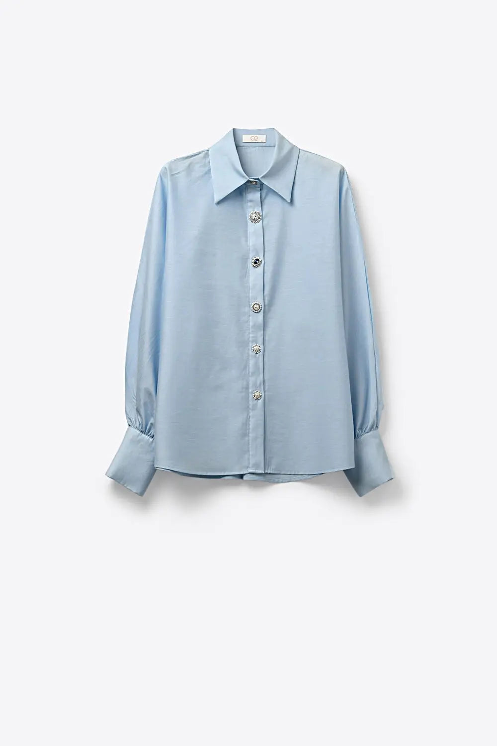 Chemise bleu clair en satin à manches longues avec deux boutons au poignet - Tee-Shirt
