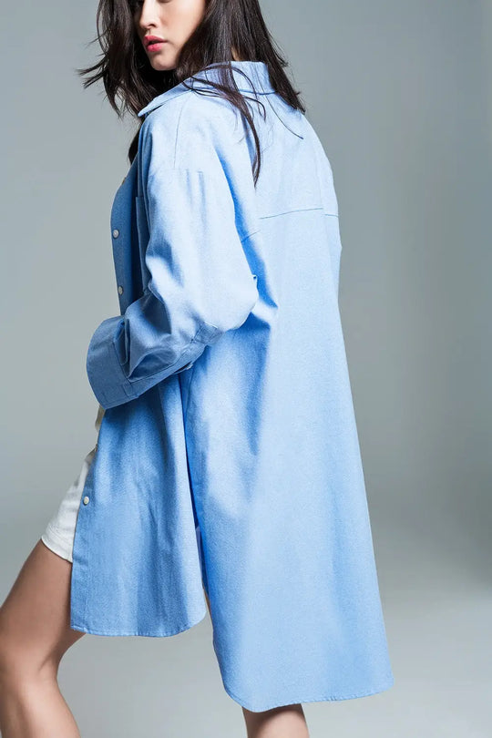 Chemise bleue 3/4 boyfriend - Tee-Shirt