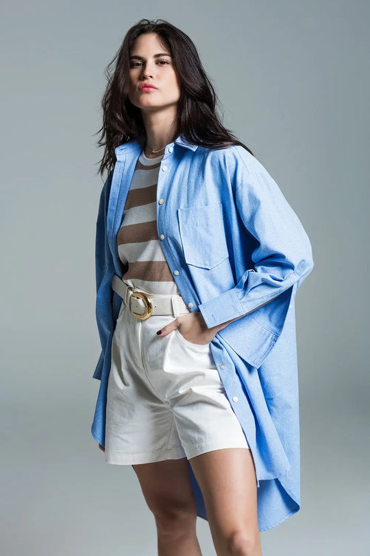 Chemise bleue 3/4 boyfriend - Tee-Shirt