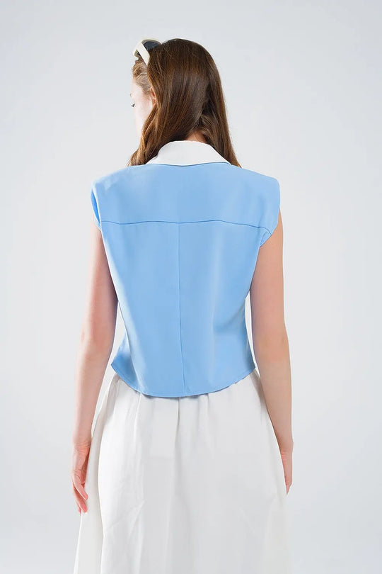 Chemise bleue à coutures blanches et fermeture à boutons - Tee-Shirt