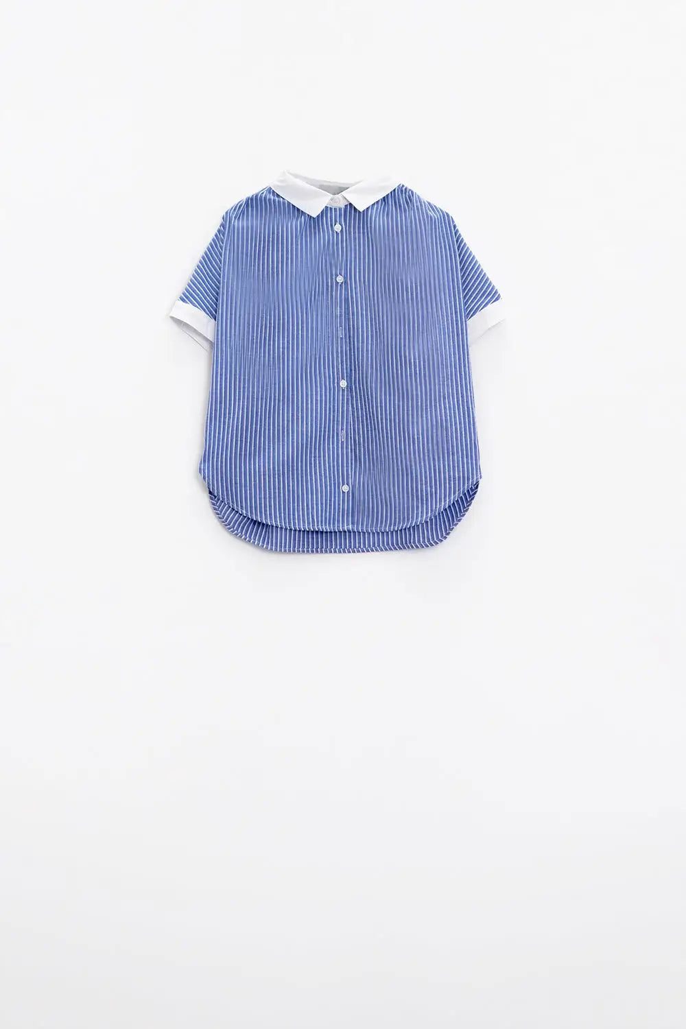 Chemise bleue à manches courtes et à rayures verticales - Tee-Shirt