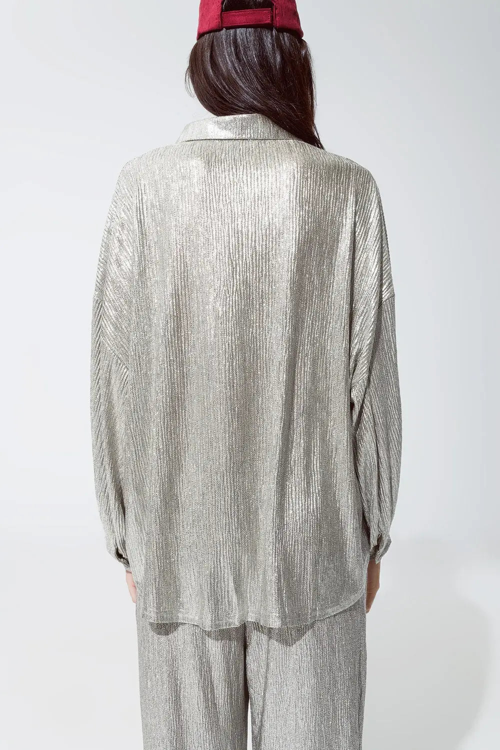 Chemise boutonnée à la coupe décontractée et aux manches ballon en argent - Tee-Shirt