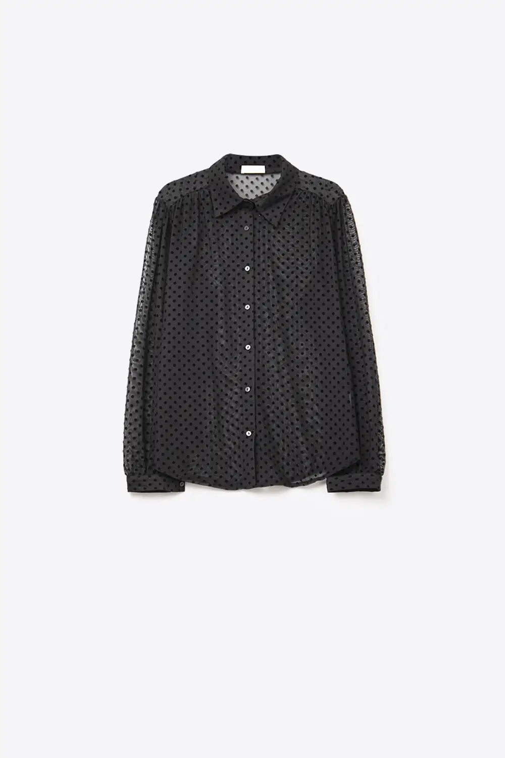 Chemise boutonnée à pois noire en mousseline de soie - Tee-Shirt