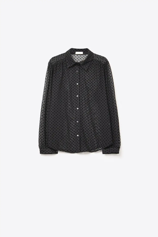 Chemise boutonnée à pois noire en mousseline de soie - Tee-Shirt