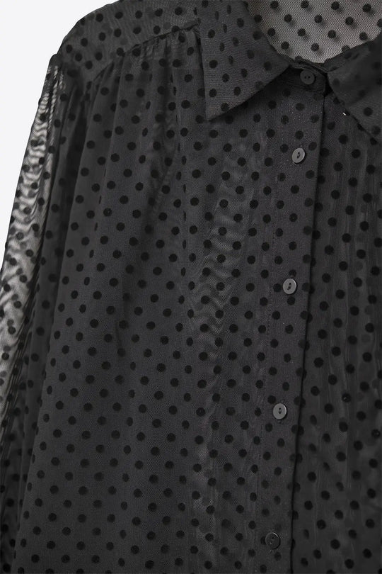 Chemise boutonnée à pois noire en mousseline de soie - Tee-Shirt