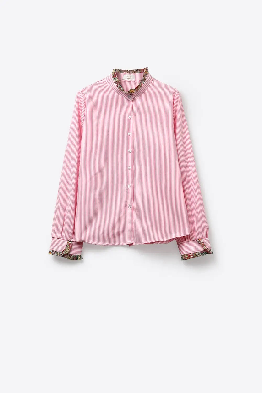 Chemise boutonnée à rayures roses et bordures florales - Tee-Shirt