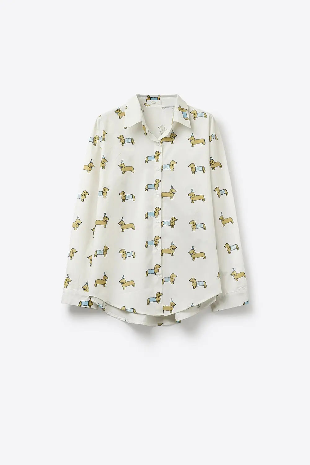 Chemise boutonnée blanche à imprimé chien joueur - Tee-Shirt