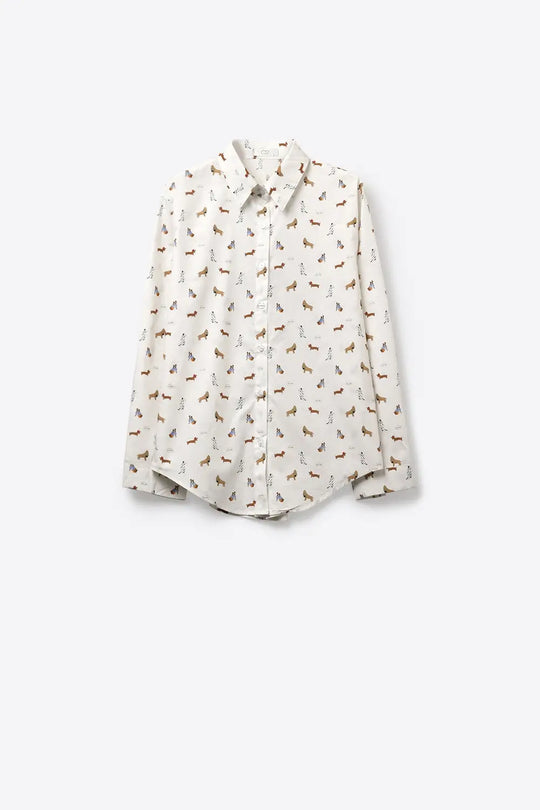 Chemise boutonnée blanche à motif d’impression de chien - Tee-Shirt