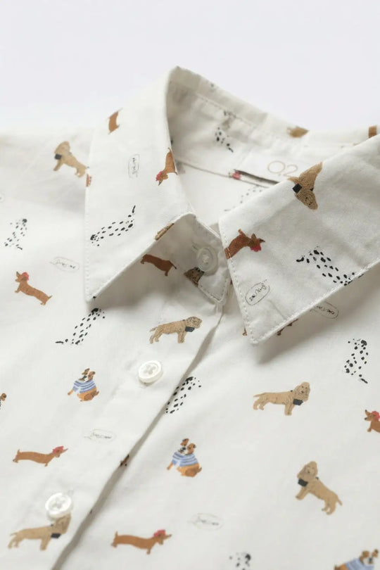 Chemise boutonnée blanche à motif d’impression de chien - Tee-Shirt
