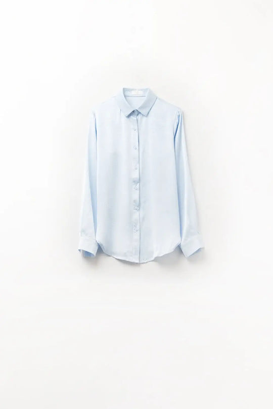 Chemise boutonnée bleue bébé en satin - Tee-Shirt