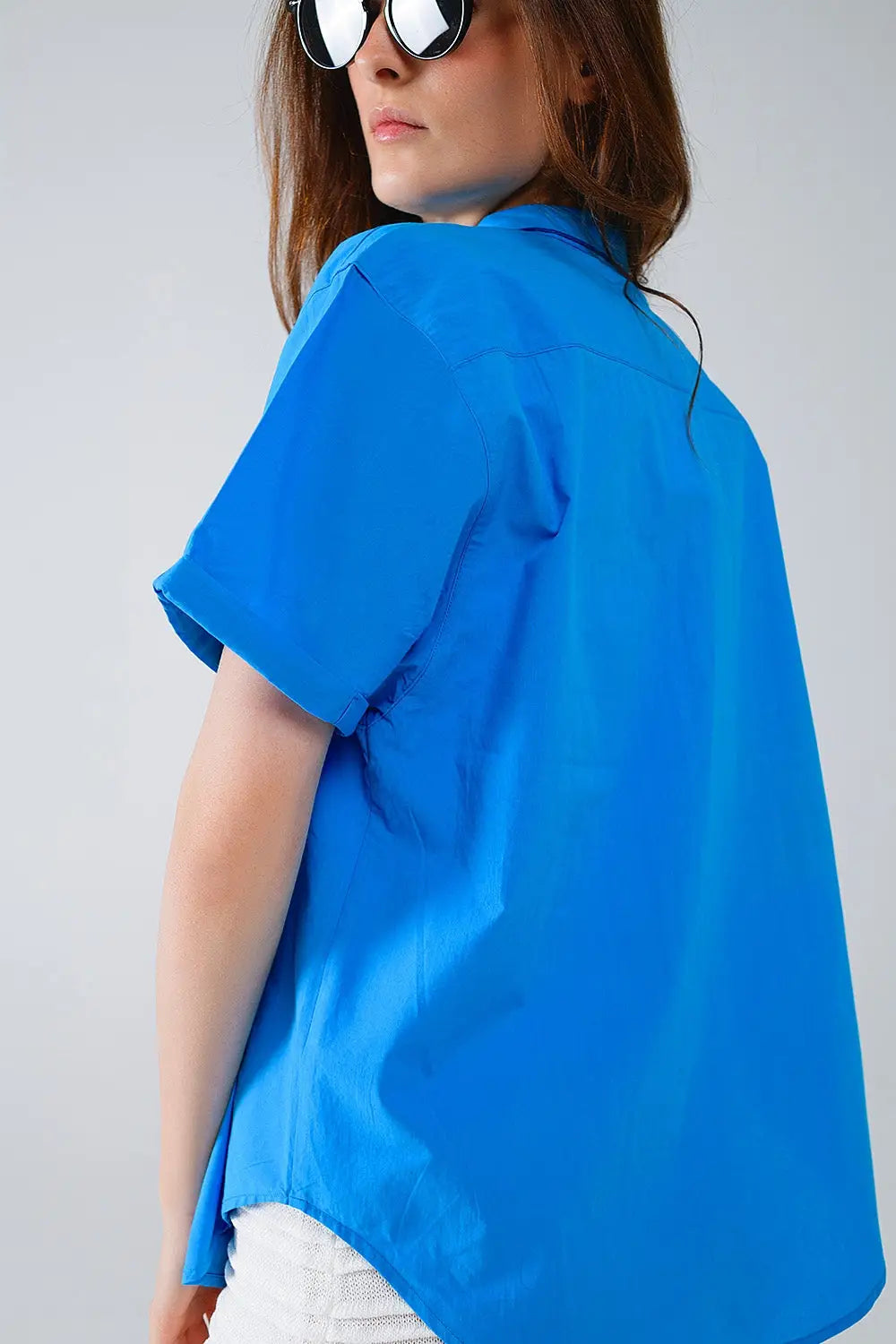 Chemise boutonnée décontractée à manches courtes en bleu - Tee-Shirt