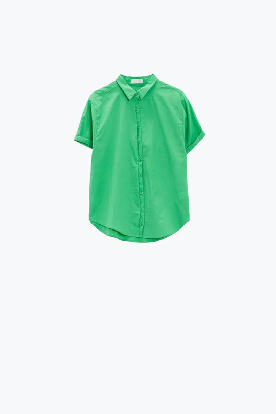 Chemise boutonnée décontractée à manches courtes en vert - Tee-Shirt
