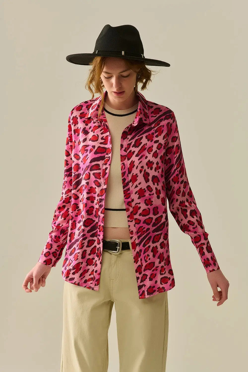 Q2 Chemise Boutonnée Imprimé Léopard Fuchsia