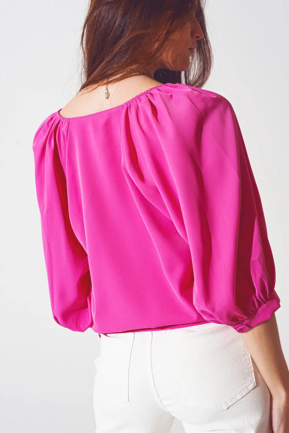 Chemise boutonnée sur le devant en satin fuchsia - Tee-Shirt