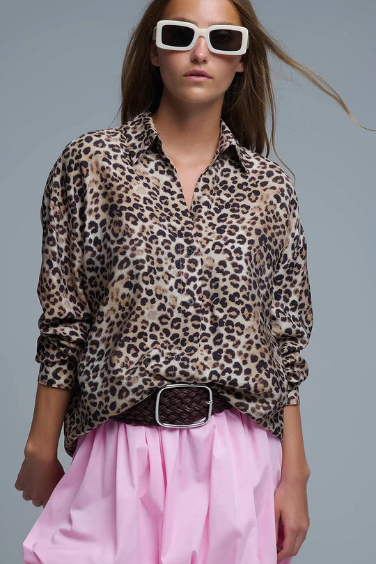 Chemise boutonnée surdimensionnée à imprimé léopard - Tee-Shirt