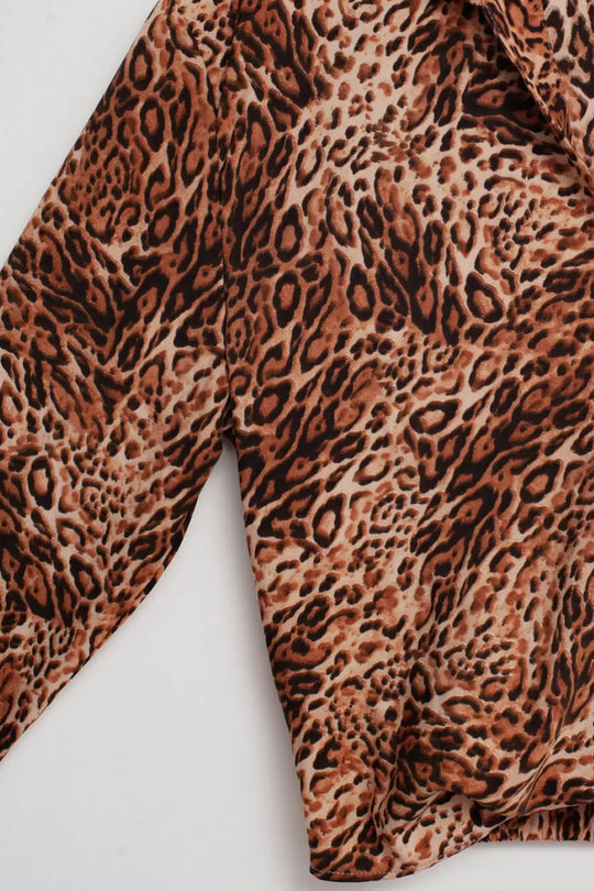 Chemise courte à imprimé léopard marron - Tee-Shirt