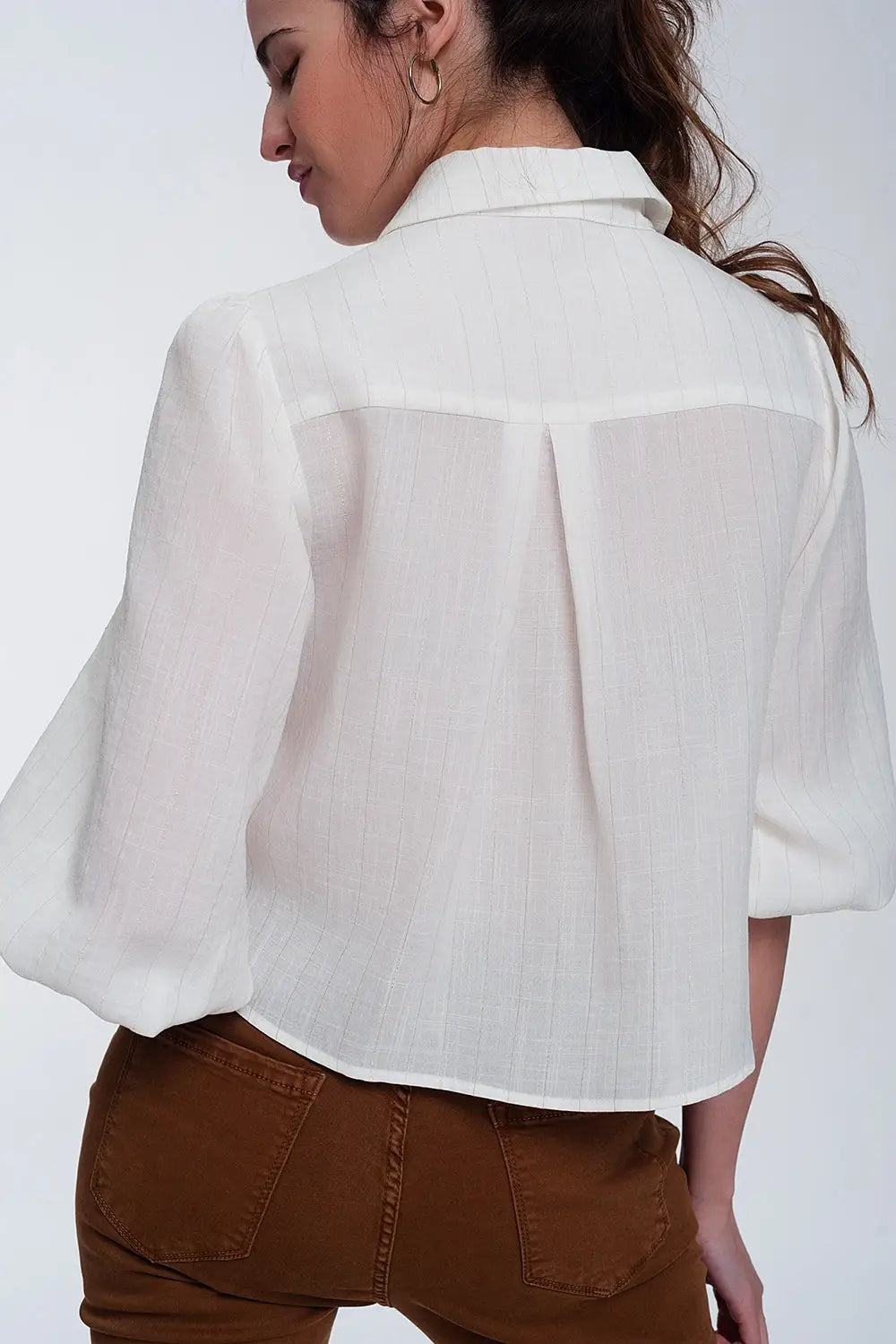 Chemise courte à manches bouffantes blanc - Tee-Shirt