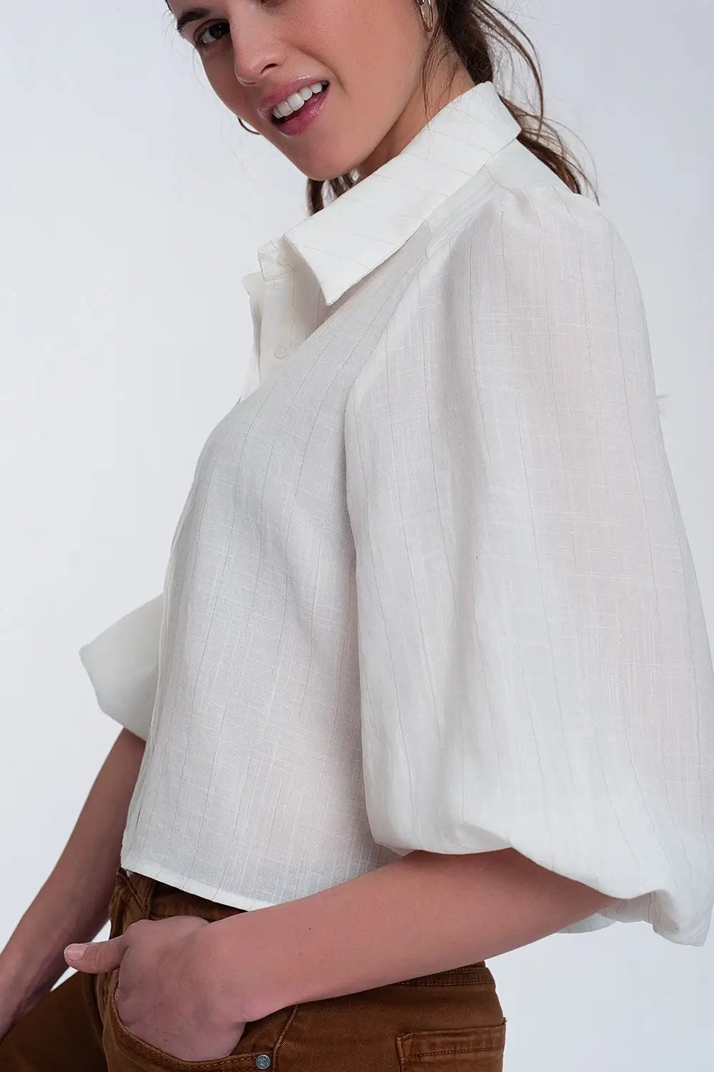 Chemise courte à manches bouffantes blanc - Tee-Shirt
