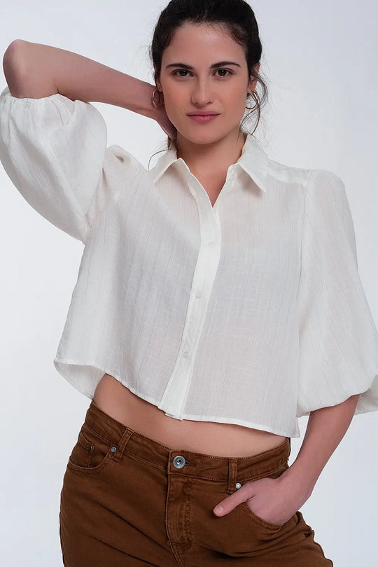Chemise courte à manches bouffantes blanc - Tee-Shirt