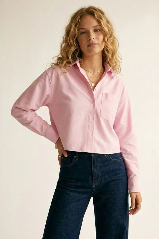 Chemise courte rose à boutons avec col - Tee-Shirt