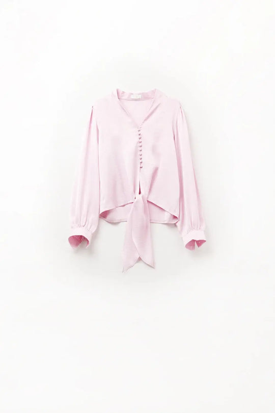 Chemise croisée rose avec nœud - Tee-Shirt