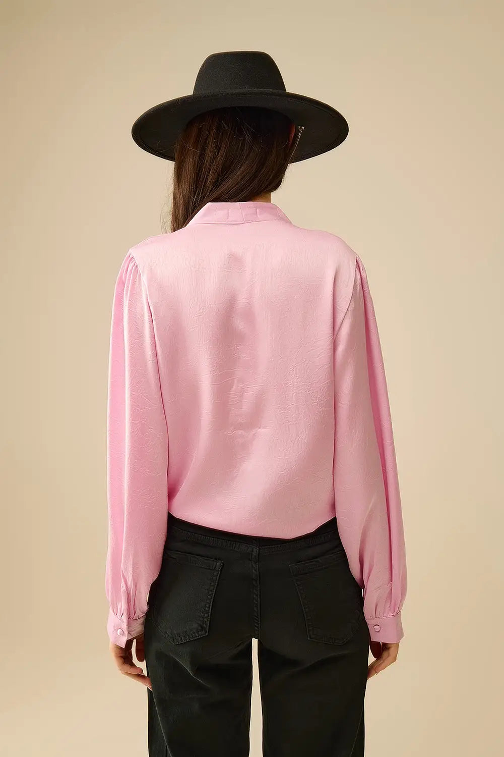 Chemise croisée rose avec nœud - Tee-Shirt