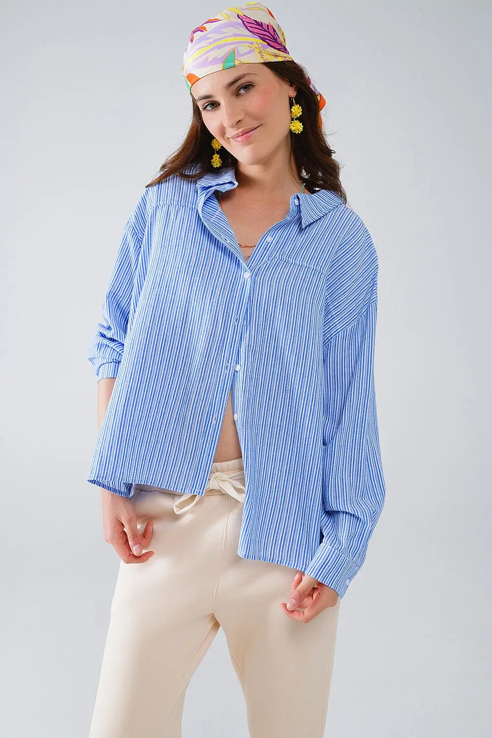 Q2 Chemise décontractée à fines rayures bleu