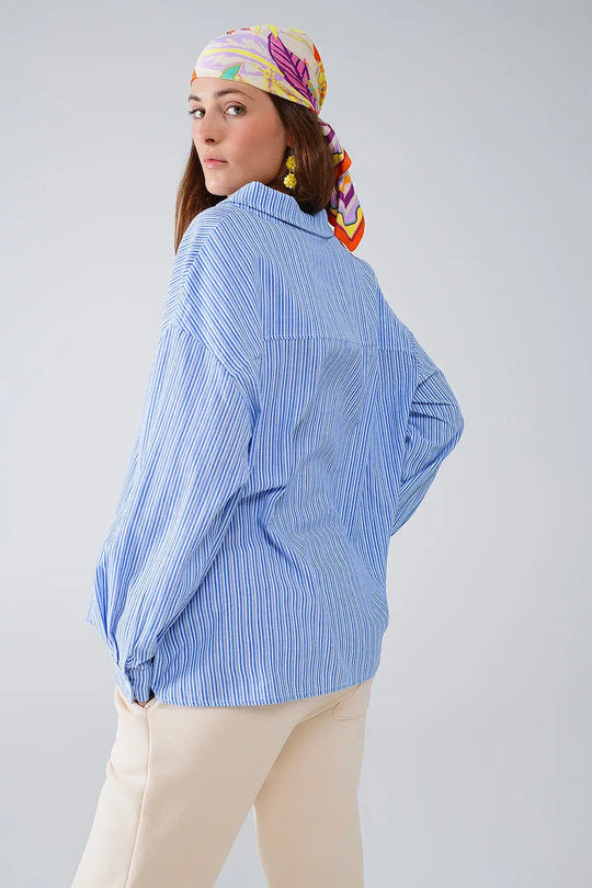 Chemise décontractée à fines rayures bleu - Tee-Shirt