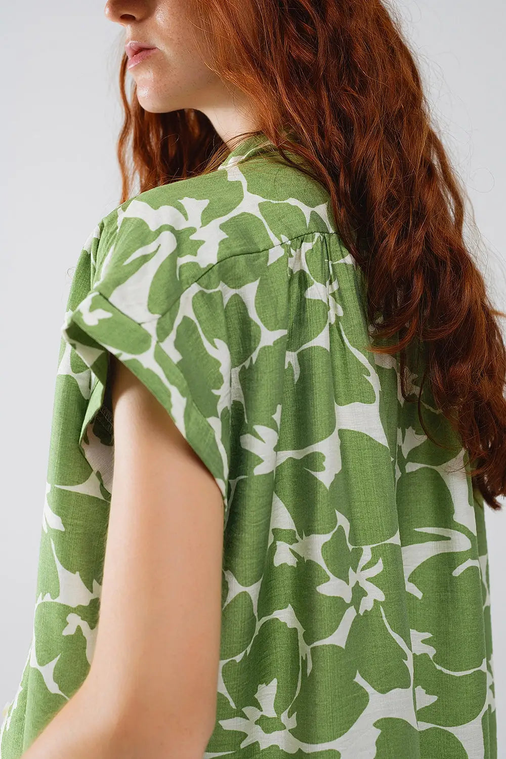 Chemise décontractée à imprimé floral vert - Tee-Shirt